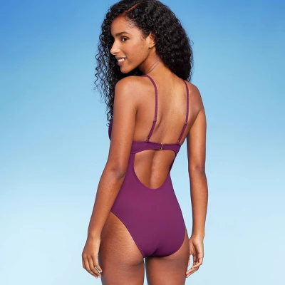 Women's Ribbed Plunge Twist-Front One Piece Swimsuit - Shade & Shoreâ„¢