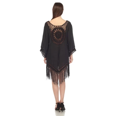 Women's Crocheted Fringed Trim Dress Cover Up - White Mark - Image 2