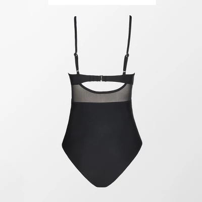 Women's V Neck One Piece Swimsuit Crisscross Mesh Mid Cut Bathing Suit-Cupshe - Image 2