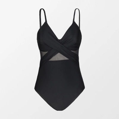 Women's V Neck One Piece Swimsuit Crisscross Mesh Mid Cut Bathing Suit-Cupshe - Image 4