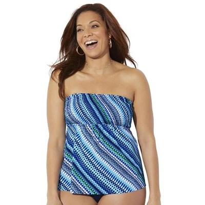 Swimsuits For All Women’s Plus Size Smocked Bandeau Tankini Top - Image 12