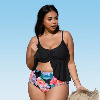 Women's Plus Size Flutter High Waist Tankini Set - Cupshe - Image 5