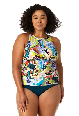 Anne Cole Plus - Women's Front Wrap High Neck Keyhole Tankini Swim Top - Image 4