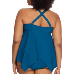 Birdsong Women's Plus Size Deep Ocean Sharkbite Underwire Tankini Top - S30157P-DPOD