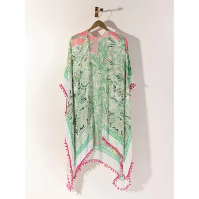 Shiraleah Green And Pink Tropical Print Cover Up