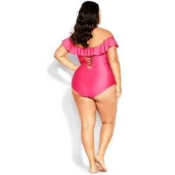 Women's Plus Size Ingrid Ruffle 1 Piece - Fuchsia Pink | CITY CHIC