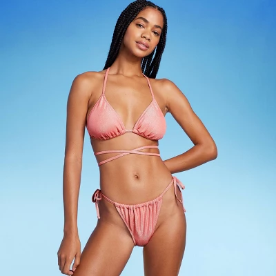 Women's Side-Tie Adjustable High Leg Bikini Bottom - Wild Fable⢠Pink Lurex - Image 2