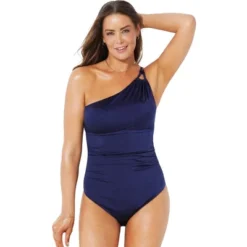 Swimsuits For All Women’s Plus Size One Shoulder Loop Strap One Piece Swimsuit