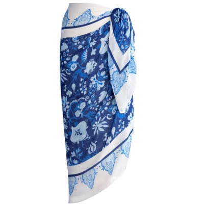 Shiraleah Blue And White Eden Floral Print Pareo