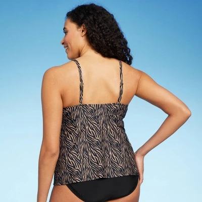 Women's Zebra Print High Neck Tankini Top - Kona Sol™ Brown - Image 3