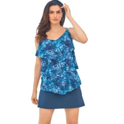 Swim 365 Women’s Plus Size Longer-Length Tiered-Ruffle Tankini Top
