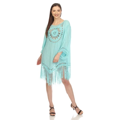 Women's Crocheted Fringed Trim Dress Cover Up - White Mark - Image 8