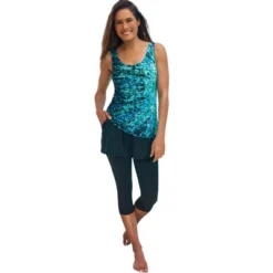 Swim 365 Women’s Plus Size Longer-Length Scoop Neck Tankini Top