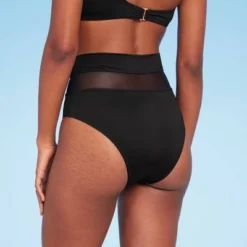 Women's Mesh High Waist Bikini Bottom - Shade & Shoreâ„¢ Black