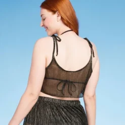 Women's Tie Detail Lurex Cropped Cover Up Top - Shade & Shoreâ„¢ Black