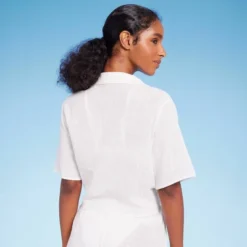 Women's Button-Up Tie-Front Cover Up Top - Shade & Shoreâ„¢ Off-White