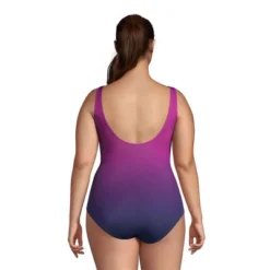 Lands' End Women's Plus Size DD-Cup Slender Tummy Control Chlorine Resistant Wrap One Piece Swimsuit