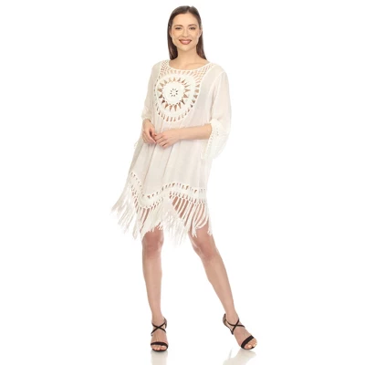 Women's Crocheted Fringed Trim Dress Cover Up - White Mark - Image 6