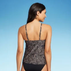 Women's Zebra Print High Neck Tankini Top - Kona Sol™ Brown
