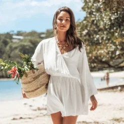 Women's Drawstring Waist Tassel Cover-Up Romper - Cupshe