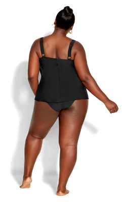 Women's Plus Size V Tiered Tankini Top - Black | AVENUE