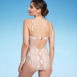 Women's Square Neck Ruched Medium Coverage One Piece Swimsuit - Kona Sol™ Multi