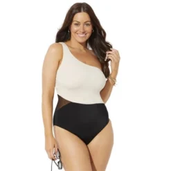 Swimsuits For All Women’s Plus Size One Shoulder One Piece Swimsuit