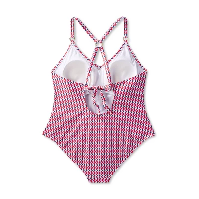 Women's Wide Ribbed Ring Medium Coverage One Piece Swimsuit - Kona Sol™ Multi Red - Image 3