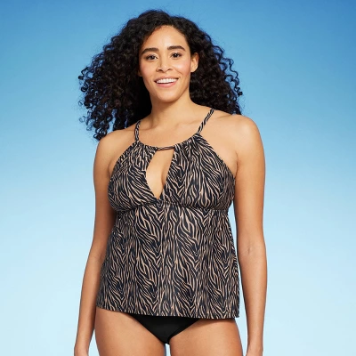 Women's Zebra Print High Neck Tankini Top - Kona Sol™ Brown - Image 2