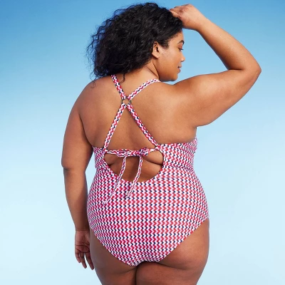 Women's Wide Ribbed Ring Medium Coverage One Piece Swimsuit - Kona Sol™ Multi Red