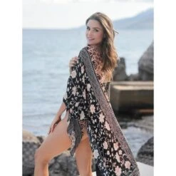 Shiraleah Black Floral Long Cover Up