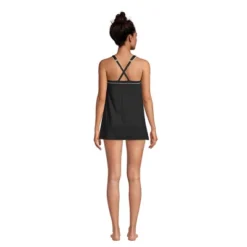 Lands' End Women's Chlorine Resistant High Neck Swim Dress One Piece Swimsuit Adjustable Straps